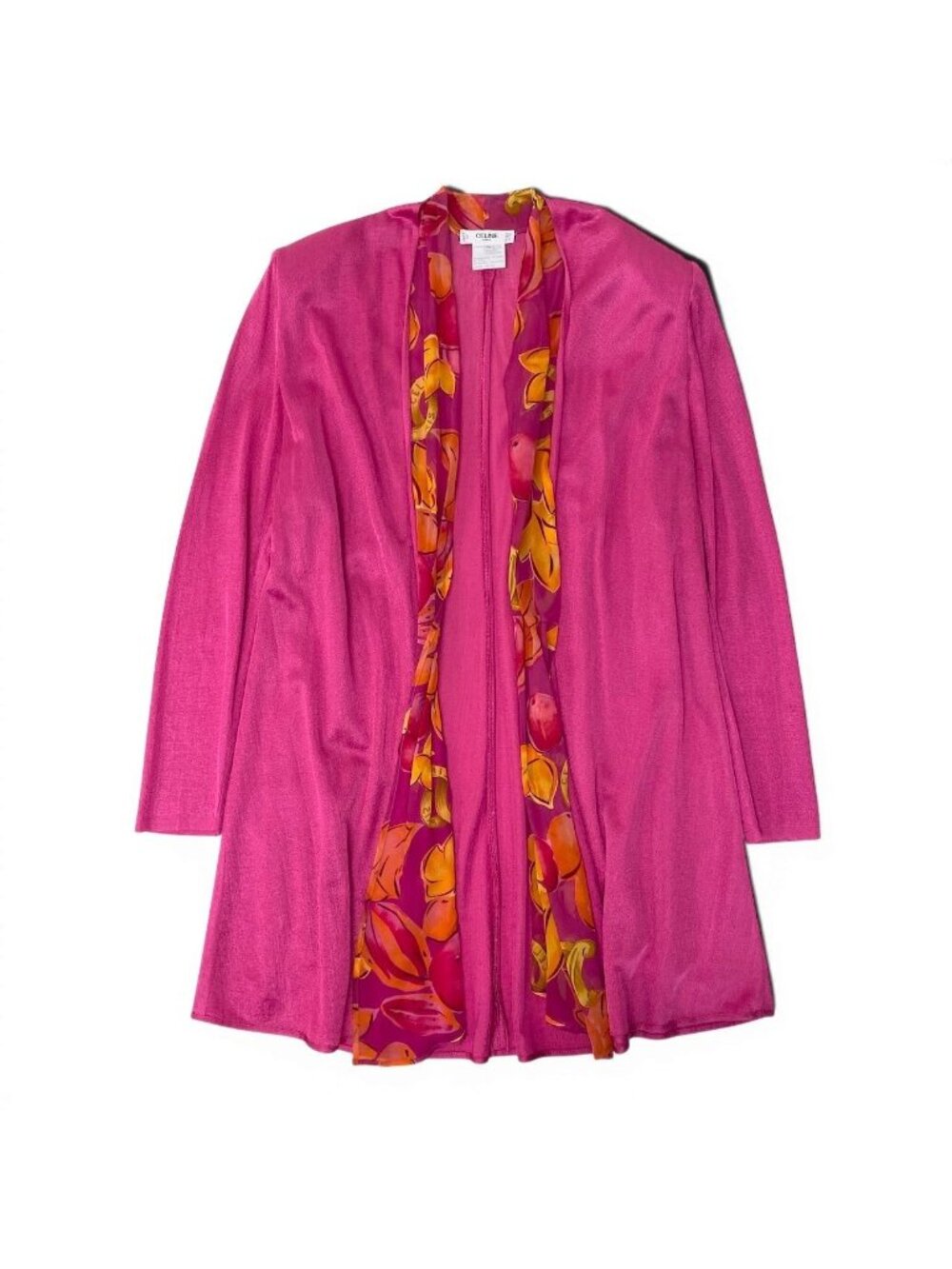 Celine Long Cardigan Rayon Silk 100% Floral 42 Pink Orange